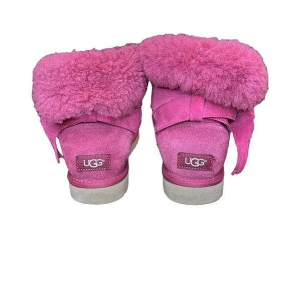 Ugg Pink Suede Sherling Lined Ankle Booties Size 7 - Picture 6 of 8